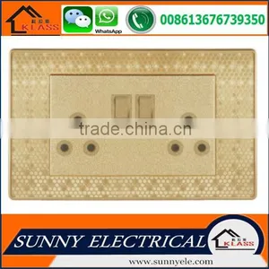 KB6 Best Sale Painting Golden Good Quality Electric Popular Wall Double Switched Socket With Neon With CE Certification thumbnail-5
