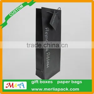 Black Wine Bag Euro Hook Paper Bag With Swing Tag Loop Handles thumbnail-1