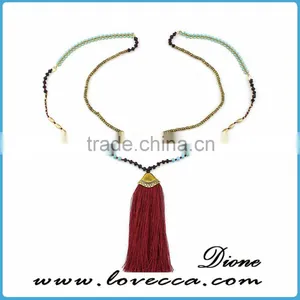 Colorful Tassel Necklace With Wooden Beads Gemstone Amulet Pendant Jewelry thumbnail-3
