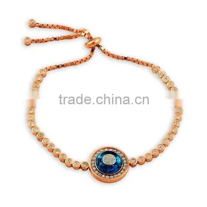 Rose Gold P. 925K Sterling Silver Micro Pave Blue Evil Eye Bracelet thumbnail-1
