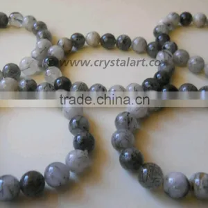 Black Rutile Quartz Plane Beads Bracelets thumbnail-1