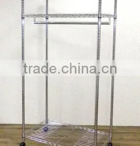 3 Tier Wire Shelving Rolling Cart Garment Rack Single Bar thumbnail-1