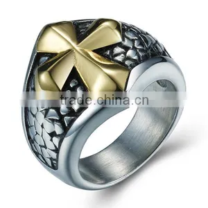 Gothic Restro Gold Cross 316L Stainless Steel Ring for Men thumbnail-6