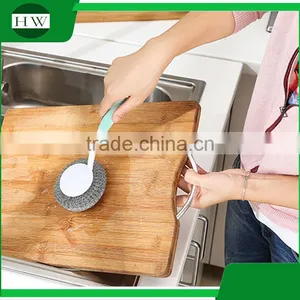 Mini Plastic Long Handle Hand Hanging Bowl Pot Dish Clean Cleaning Brush With Steel Ball thumbnail-3