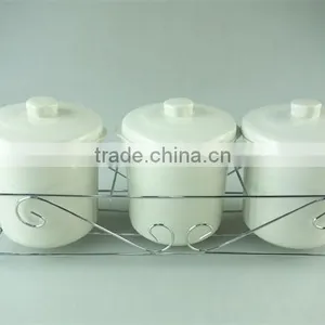 Hot Sale Samll Round White Ceramic Soup Tureen With Lid , Stock Cheap Ceramic Tureen ,3 Pcs Set With Iron Part thumbnail-1