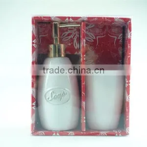 Ceramic Bathroom Vanity Set 2 /lotion Dispenser & Tumbler, Gold Dispenser thumbnail-1
