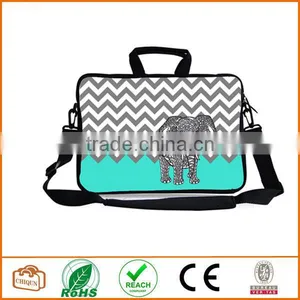 13-Inch Turquoise Mint Green Grey Chevron Elephant Neoprene Laptop Sleeve Case Bag Handbag With Extra Side Pocket thumbnail-2
