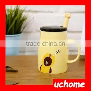 UCHOME China Product! Fashion Creative Ceramic Cup With Cover With Spoon Cute Cartoon Mug thumbnail-5