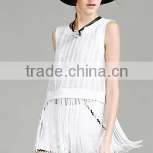 The New Model Pure Color Gauze Sleeveless Bottom Macrame t Shirt Easing Latest Shirt Designs for Women thumbnail-1