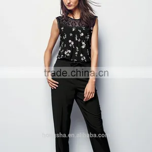 2016 Fashion Jersey Sleeveless Top With Beautiful Lace Yoke HST8033 thumbnail-4