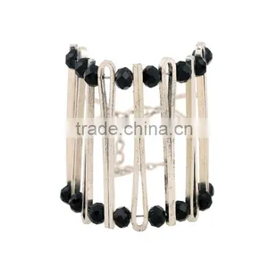 2016 Unique Double Layer Beades Metal Cuff Bangle Elastic Stone Beaded Cuff Bangle Diy Beaded Bangle thumbnail-5