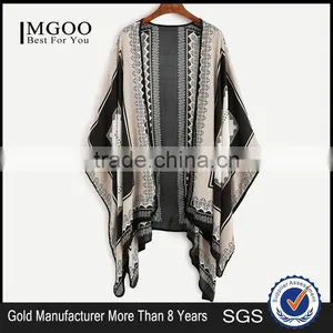 Custom Pattern Print Loose Black Tribal Print Kimono Open Front Capelet Ladies Beachwear Women thumbnail-1