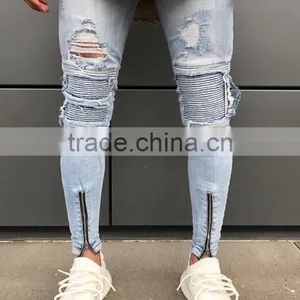 New Fashion Custom Zipper Design Top 10 Jeans Brands Men Ripped Skinny Jeans Wholesale thumbnail-3