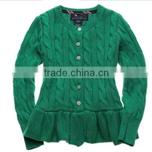 Latest Children Girls Cable Knit Ruffle Buttom Down Long Cardigan Sweater thumbnail-1