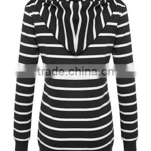 Ladies Women Casual Hooded Long Sleeve Striped Pullover Hoodies With Fleece thumbnail-2
