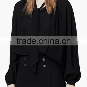 Runwaylover EY2356B Hot Sale 2017 Ladies Elegant Stand Collar Loose Blouse thumbnail-3