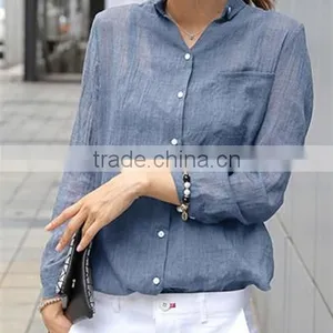 Small Pure and Fresh and Seven Big Yards of Cotton Fiber is Prevented Bask in Clothes Woman Slim Sleeve Linen Collar Shirt thumbnail-1