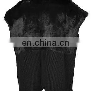2015 Women Fashion Black Wool-blend /rabbit Fur Oversized Vest thumbnail-2
