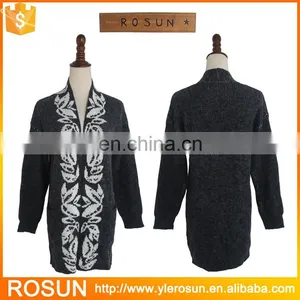 White Leaves Long Sleeve Knit Sweater Jacquard Cardigans for Women thumbnail-2