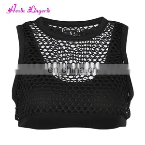 Wholesale Women Black Mesh Two Piece Yoga Running Sport Bra Women thumbnail-3