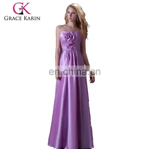 Grace Karin Strapless Plum Long Evening Dress With Big Flowers Front CL3430 thumbnail-1