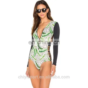 Custom Printed Rash Guards With Front Zippers, Women Rashguards With Long Sleeves thumbnail-1