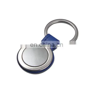 Custom Logo Round Metal With Leather Belt Keychain thumbnail-1