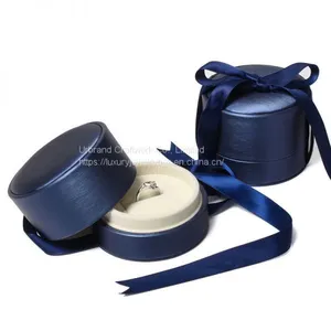 Round Brushed PU Ring Box Pendant Box Necklace Box Jewelry Box Jewelry Packaging Box Custom LOGO Wholesale thumbnail-1