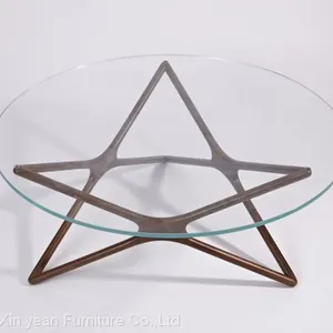 Mid Century Star-Crossed Round Tempered Glass Coffee Table thumbnail-1