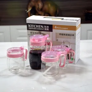 4 Pcs Glass Oil Can Set Oil Carafe Decanter for Kitchen,Glass Olive Oil Bottle thumbnail-2