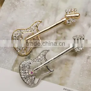 Fantasy Gold Plated Guitar Jewelry Rhinestone Music Instrument Brooches thumbnail-3