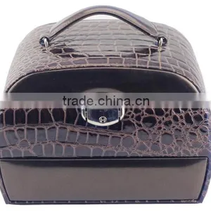 Custom Brown Round Leather Jewelry Display Case,faux Leather Jewelry Storage Box thumbnail-2