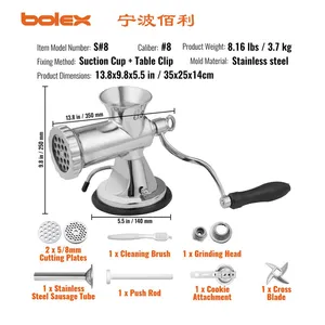 Manual Meat Mincer Grinder Chopper Cutter Stainless Steel Chino China Molino Carne 304 301navajas Tabletop thumbnail-5