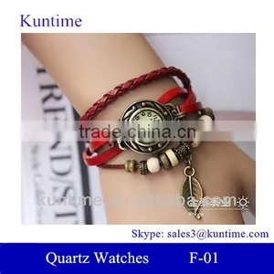 Traditional Classic Style Bell and Rose Quartz Watches F-01 With Leather Strap, Bronzed Watch Case thumbnail-1