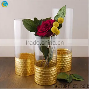 Petesdal Glass Cylinder Gold Vase /Gold Hurricane Candle Holder / Glass Container For Wedding thumbnail-1