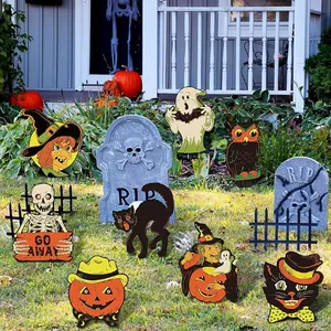 Wholesale 8PCS Halloween Yard Signs – Vintage Corrugated Plastic Lawn Decorations With Stakes | Witch thumbnail-3