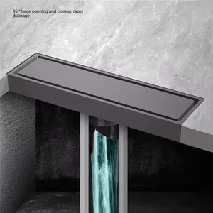 Nixi Customized 5.8cm Linear Brass Rectangular Outdoor Bathroom Floor Drain Modern Design Style Invisible Tile Deodorizing thumbnail-4