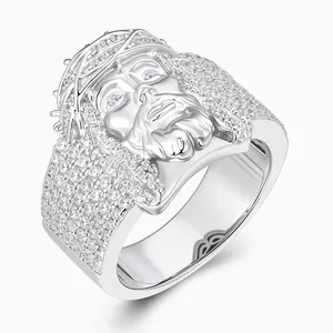 Shining Star Jewelry 925 Sterling Silver Mens Moissanite Hip Hop Jesus Ring thumbnail-3
