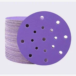 Purple Automotive Polishing Hook & Loop Film Sanding Disc Porous Abrasive Sand Paper for Car Sanding thumbnail-2