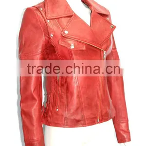 Red Indian Vintage Motorcycle Leather Jacket thumbnail-5