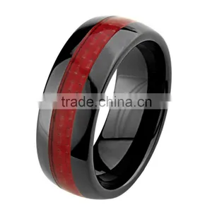 Round Edge Ceramic Comfort Fit Blue Carbon Fiber Fibre Wedding Band Ring thumbnail-1