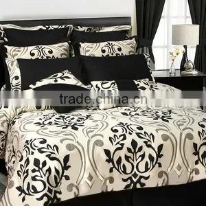 7Pcs Gorgeous Flocking Flower Polyester Comforter Set Bed In Black Cream Color thumbnail-1