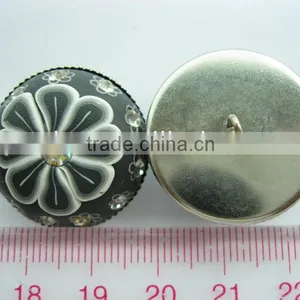 HANDMADE POLY CLAY POLY BUTTON WITH METAL BASE WITH RHINESTONE, HALF DOME SHANK BUTTON 27MM thumbnail-1
