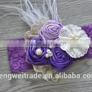 Wholesale Beautiful Girls Hair Accessory Fashion Feather Flower Baby Kids Headband for 0-3years thumbnail-5