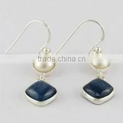 Real Natural Stone Pearl_Kyanite 925 Sterling Silver Earring, Fresh Silver Jewelry, Gemstone Silver Jewelry thumbnail-2