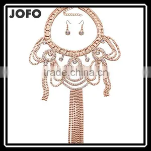 Celebrity Style Luxury Gold Drape Tassel Choker Big Necklace And Earrings thumbnail-1