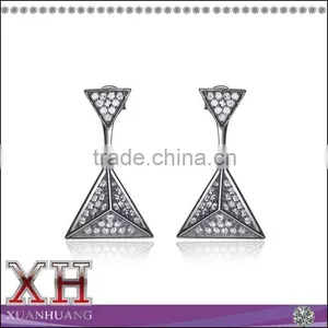 Sterling Silver Cubic Zirconia Multiple Triangle Jacket Earrings thumbnail-1