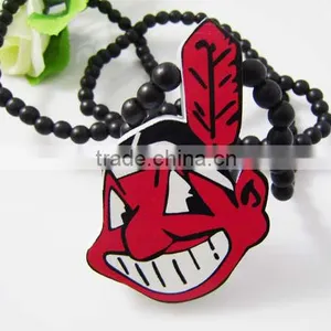 Wooden Chief Pendant With a 36 Inch Wood Beaded Necklace Chain thumbnail-1