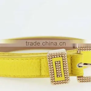 NEW Design Women's Classic Yellow PU Leather Belt for Dress With Leather Buckle thumbnail-3