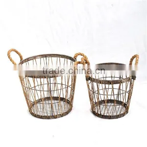 High Quality Round Shape Rustic Metal Basket Wholesale thumbnail-1